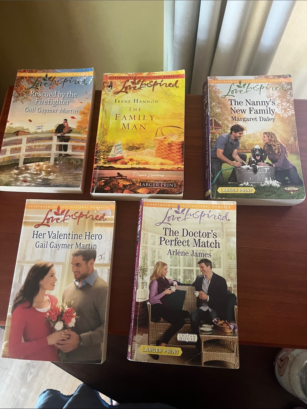 5 Love Inspired Romances paperbacks by Harlequin 3 large print